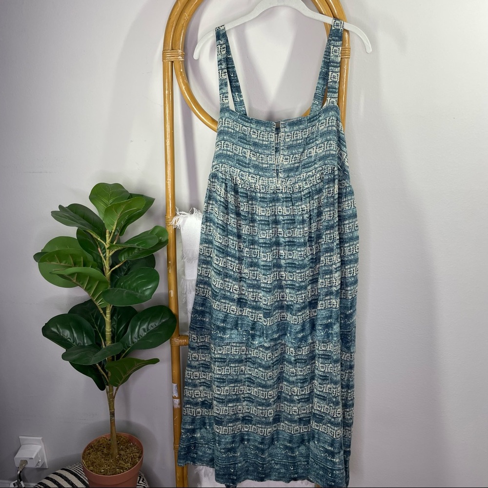 Free People Blue Boho Maxi Square Neck Tribal Print sz L - Picture 2 of 11